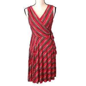 Bailey 44 Peach Blue & Green Striped Emile Sleeveless V-Neck Faux Wrap Dress XS